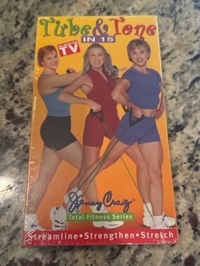 Vintage sealed VHS tape titled "Tube & Tone in 15" from the Jenny Craig